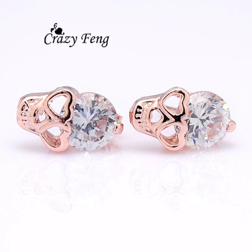 Cubic Zirconia Skull Earrings